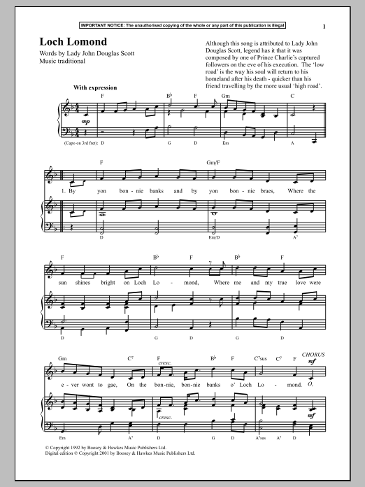 Anonymous Loch Lomond Sheet Music Notes & Chords for Piano - Download or Print PDF