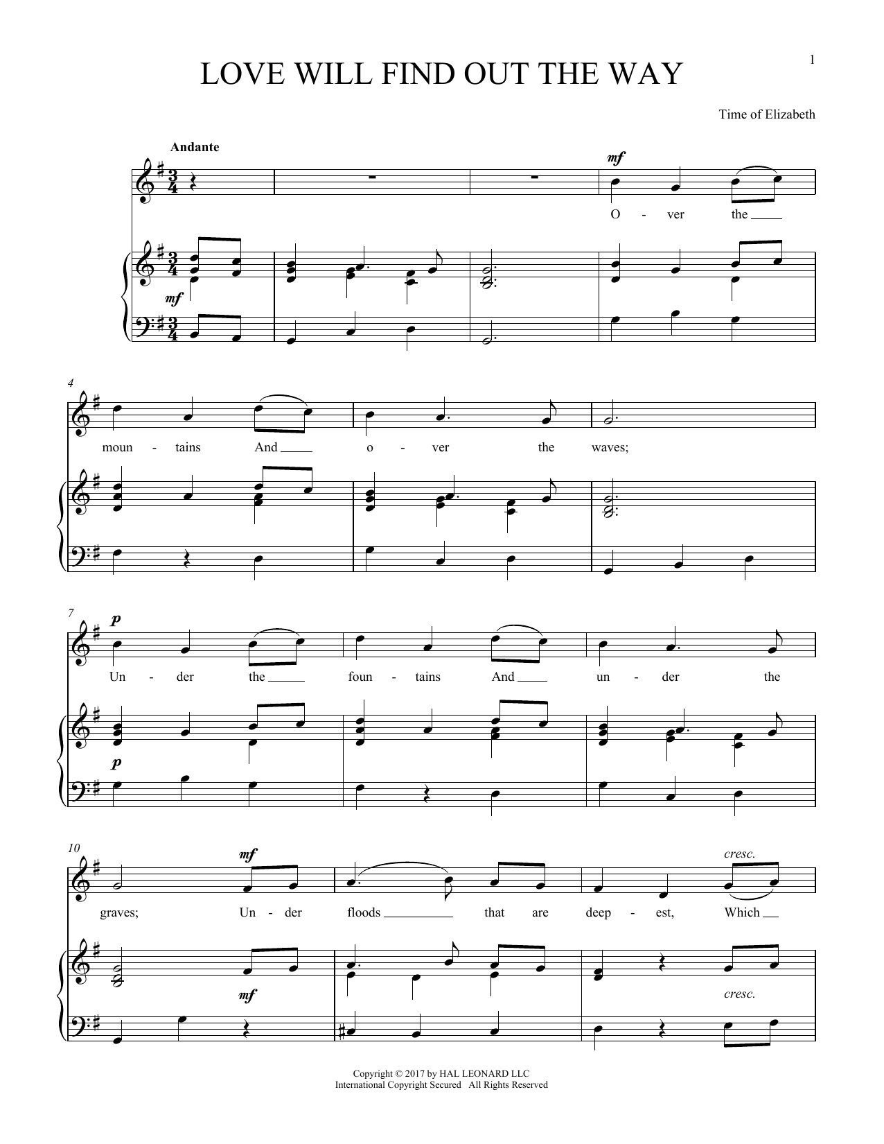Anonymous Love Will Find Out The Way Sheet Music Notes & Chords for Piano & Vocal - Download or Print PDF