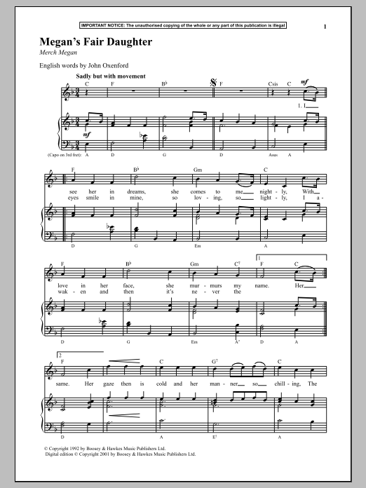 Anonymous Megan's Fair Daughter Sheet Music Notes & Chords for Piano - Download or Print PDF