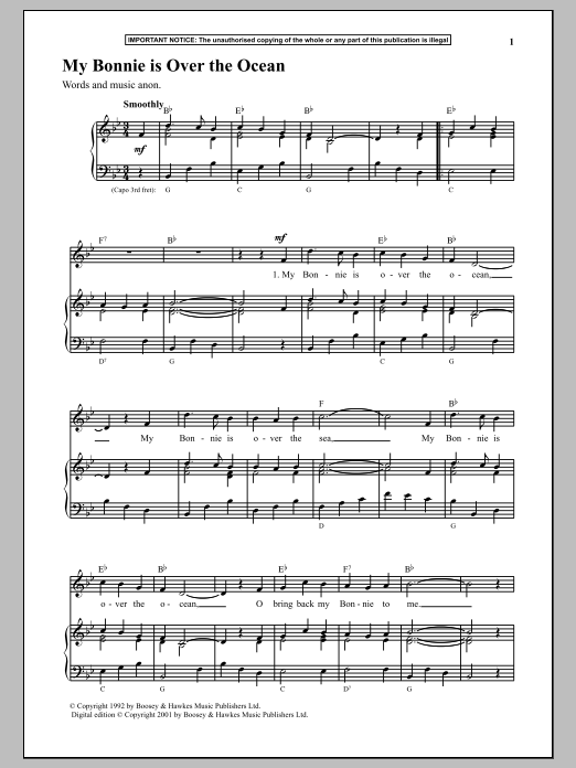 Anonymous My Bonnie Is Over The Ocean Sheet Music Notes & Chords for Piano - Download or Print PDF