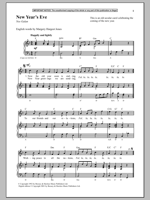 Anonymous New Year's Eve Sheet Music Notes & Chords for Piano - Download or Print PDF