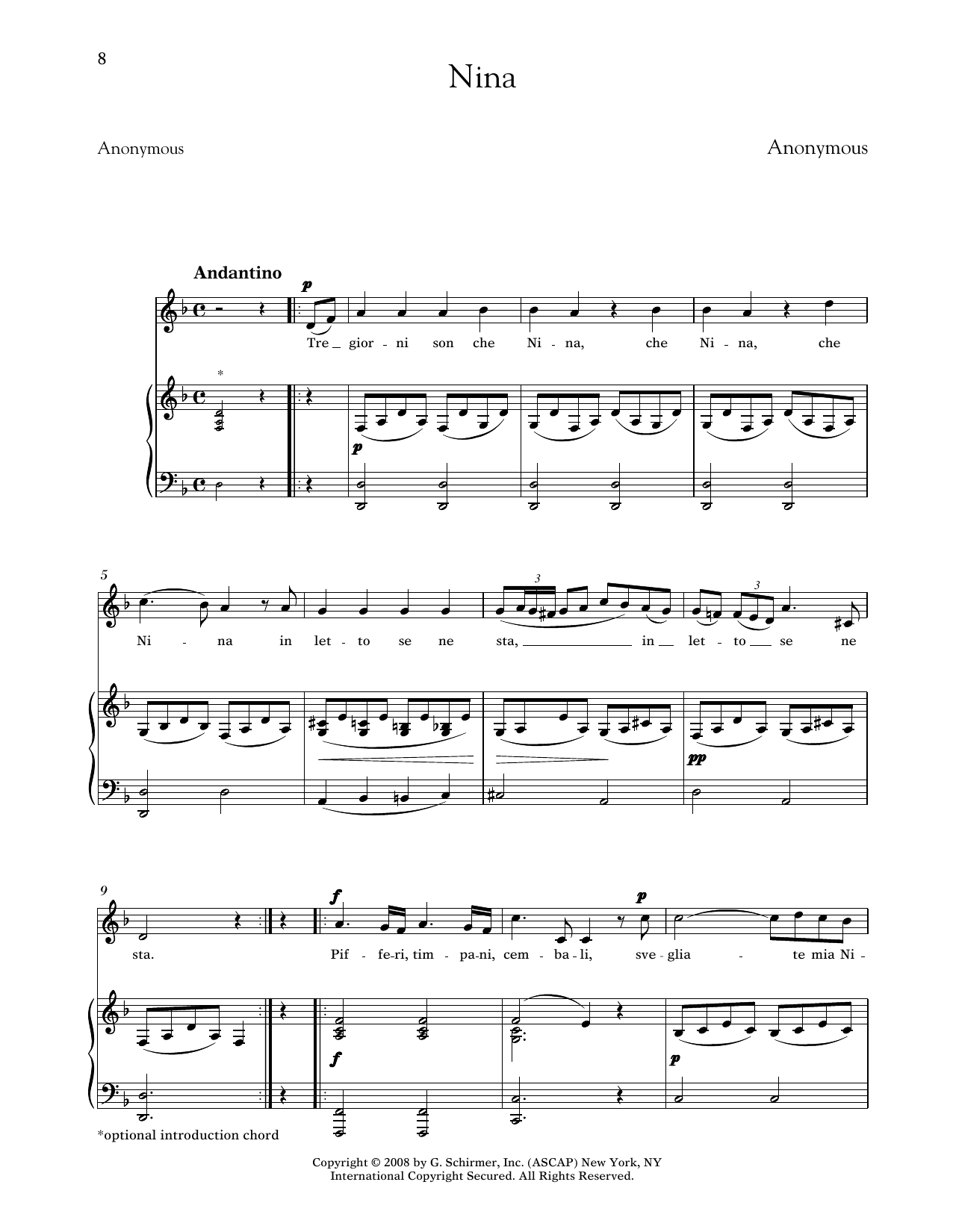 Anonymous Nina (Medium Low Voice) Sheet Music Notes & Chords for Piano & Vocal - Download or Print PDF
