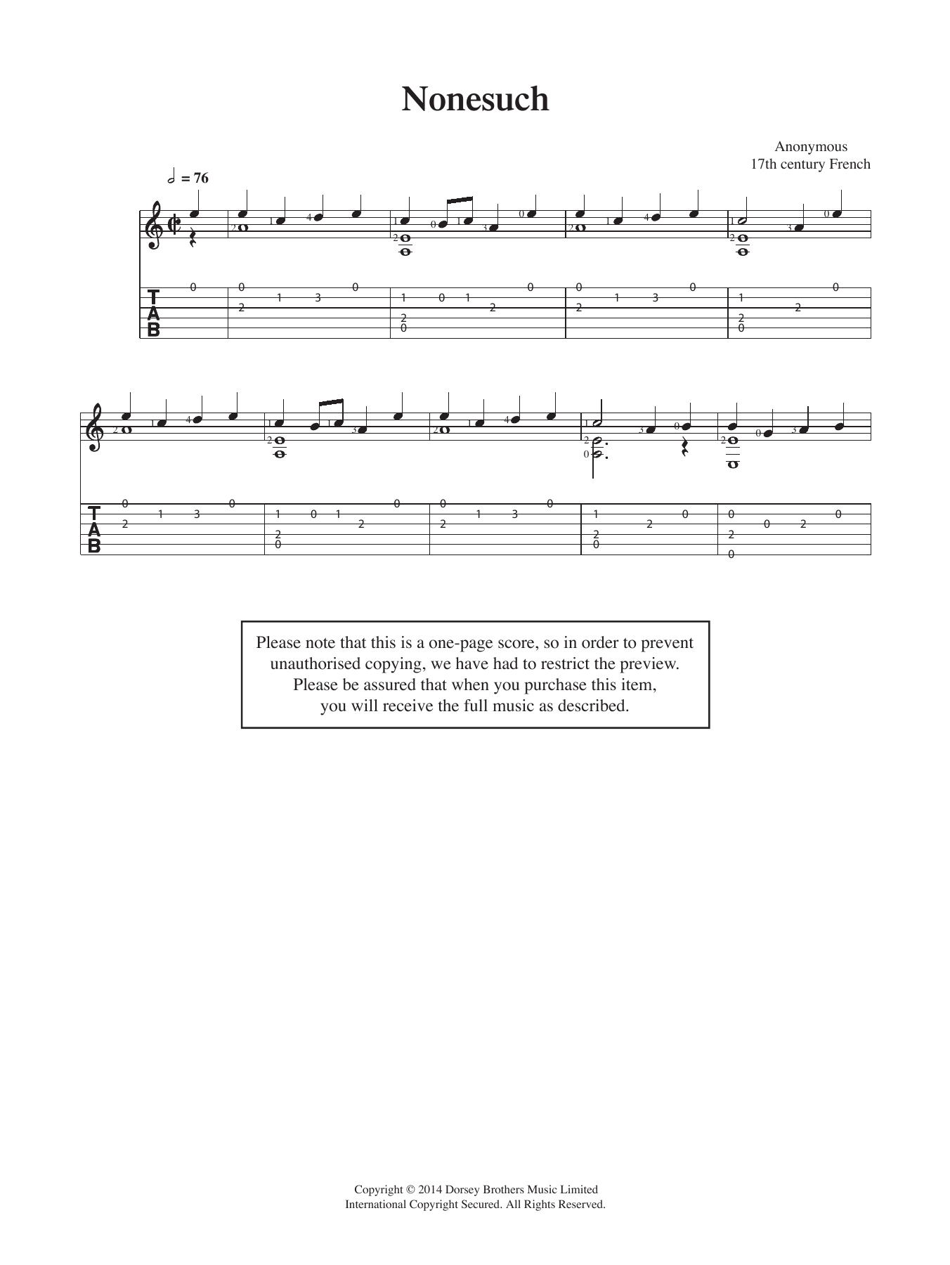 Anonymous Nonesuch Sheet Music Notes & Chords for Guitar - Download or Print PDF