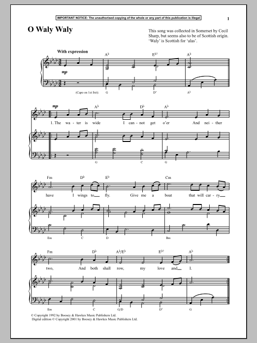 Anonymous O Waly Waly Sheet Music Notes & Chords for Piano - Download or Print PDF