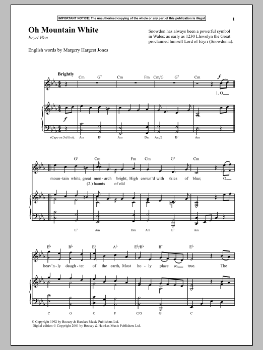 Anonymous Oh Mountain White Sheet Music Notes & Chords for Piano & Vocal - Download or Print PDF