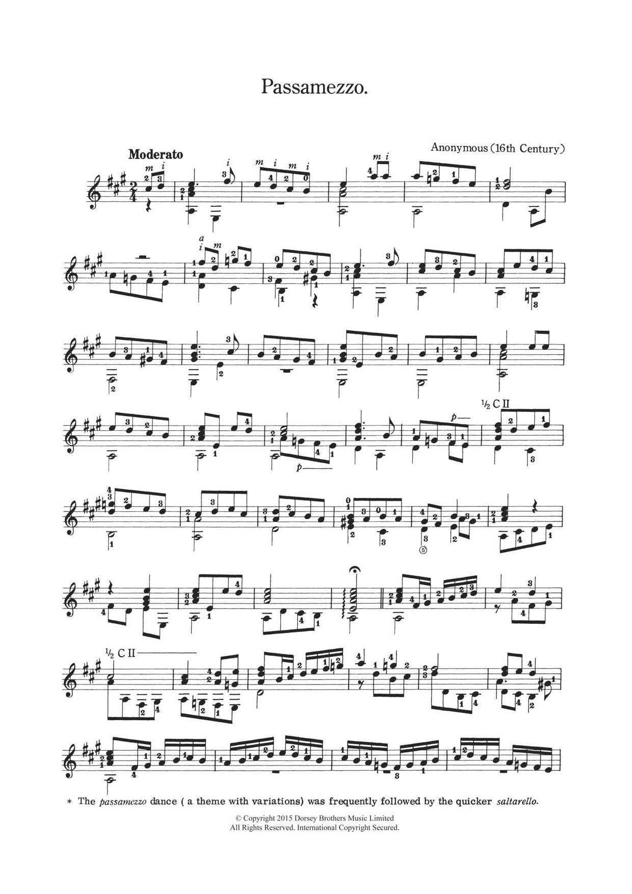 Anonymous Passamezzo Sheet Music Notes & Chords for Guitar - Download or Print PDF