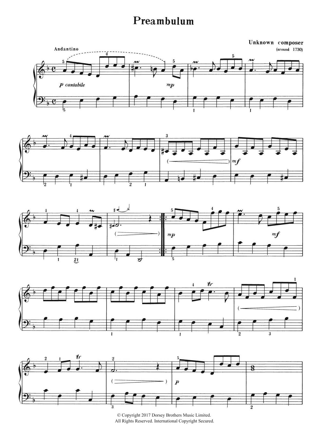 Anon Preambulum Sheet Music Notes & Chords for Piano - Download or Print PDF