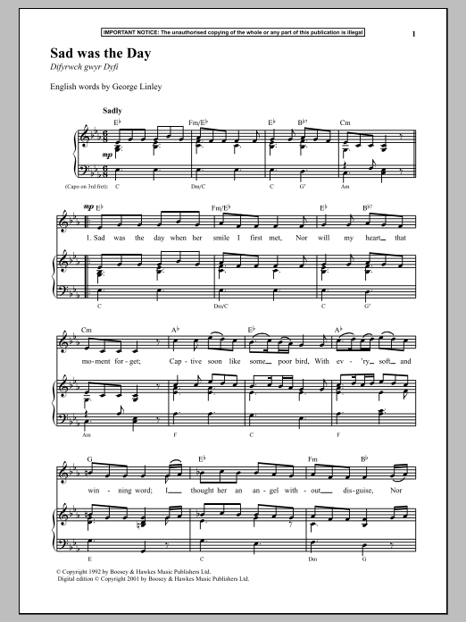 Anonymous Sad Was The Day Sheet Music Notes & Chords for Piano - Download or Print PDF