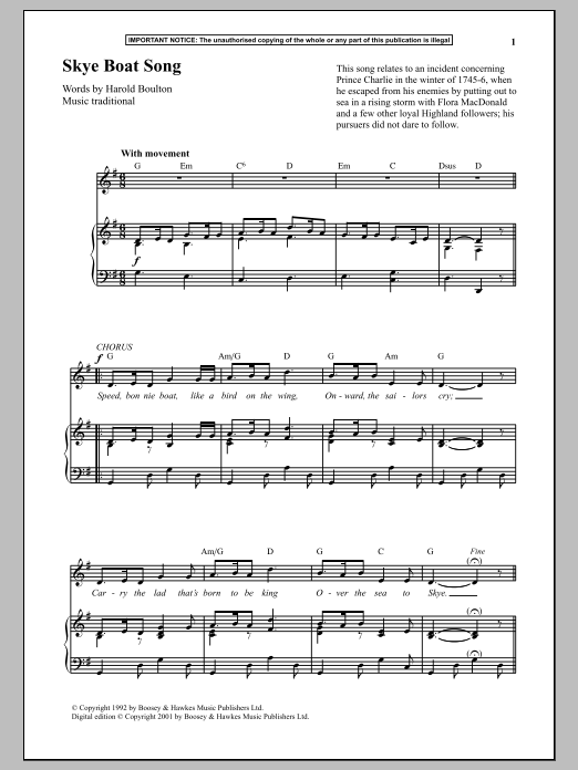 Anonymous Skye Boat Song Sheet Music Notes & Chords for Piano & Vocal - Download or Print PDF