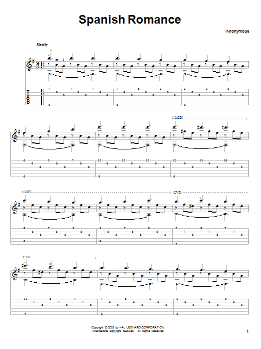 Anonymous Spanish Romance Sheet Music Notes & Chords for Guitar Tab - Download or Print PDF