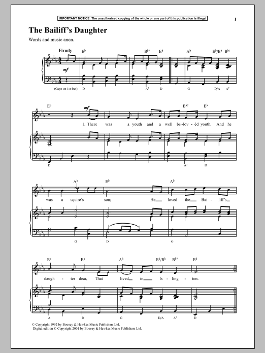 Anonymous The Bailiff's Daughter Sheet Music Notes & Chords for Piano - Download or Print PDF