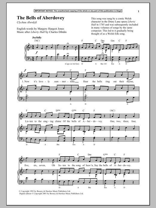 Anonymous The Bells Of Aberdovey Sheet Music Notes & Chords for Piano - Download or Print PDF