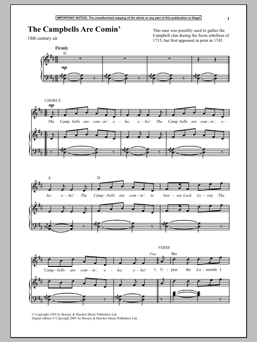 Anonymous The Campbells Are Comin Sheet Music Notes & Chords for Piano - Download or Print PDF