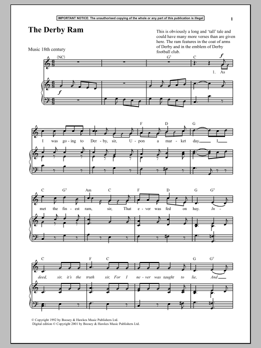 Anonymous The Derby Ram Sheet Music Notes & Chords for Piano - Download or Print PDF