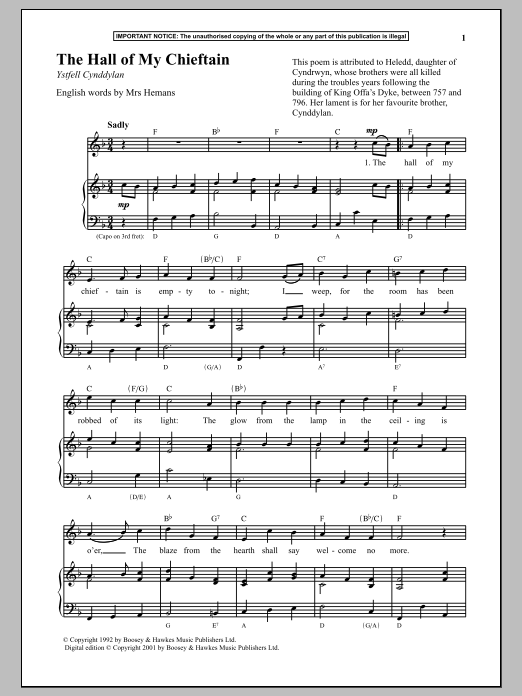 Anonymous The Hall Of My Chieftain Sheet Music Notes & Chords for Piano - Download or Print PDF