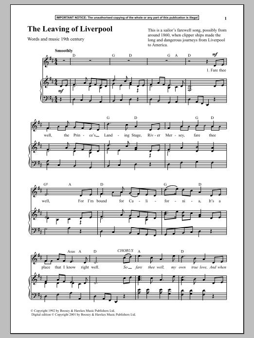 Anonymous The Leaving Of Liverpool Sheet Music Notes & Chords for Piano - Download or Print PDF