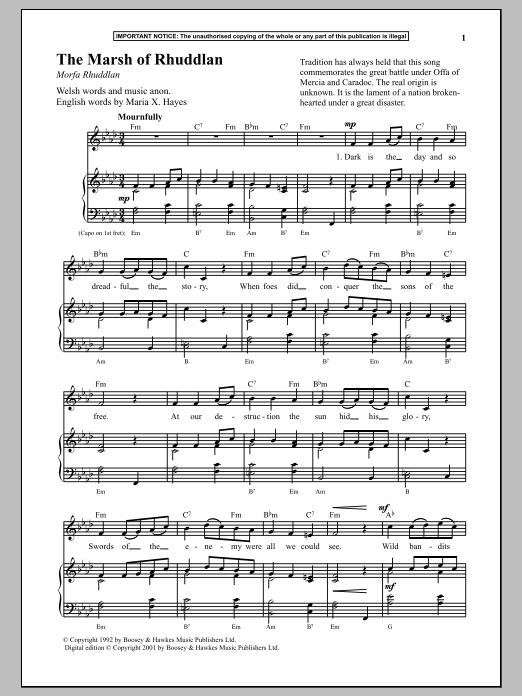 Anonymous The Marsh Of Rhuddlan Sheet Music Notes & Chords for Piano - Download or Print PDF