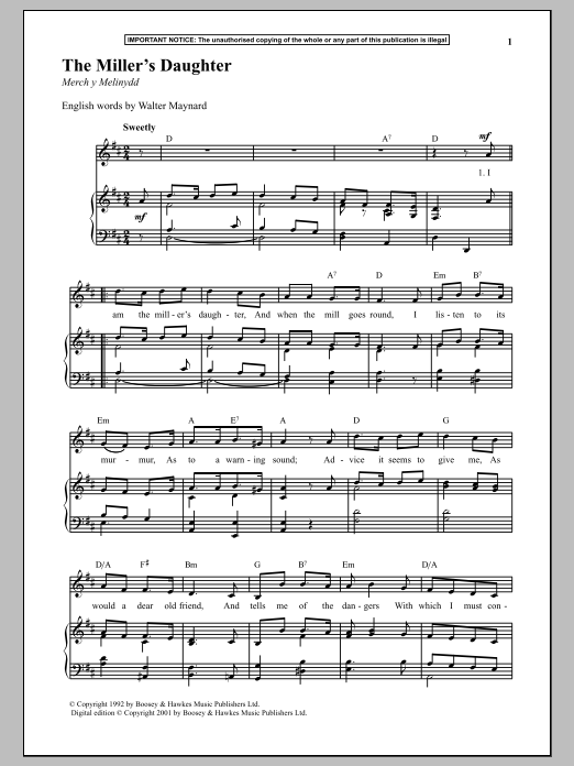 Anonymous The Miller's Daughter Sheet Music Notes & Chords for Piano - Download or Print PDF