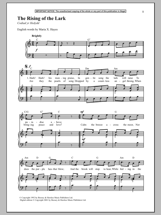 Anonymous The Rising Of The Lark Sheet Music Notes & Chords for Piano - Download or Print PDF