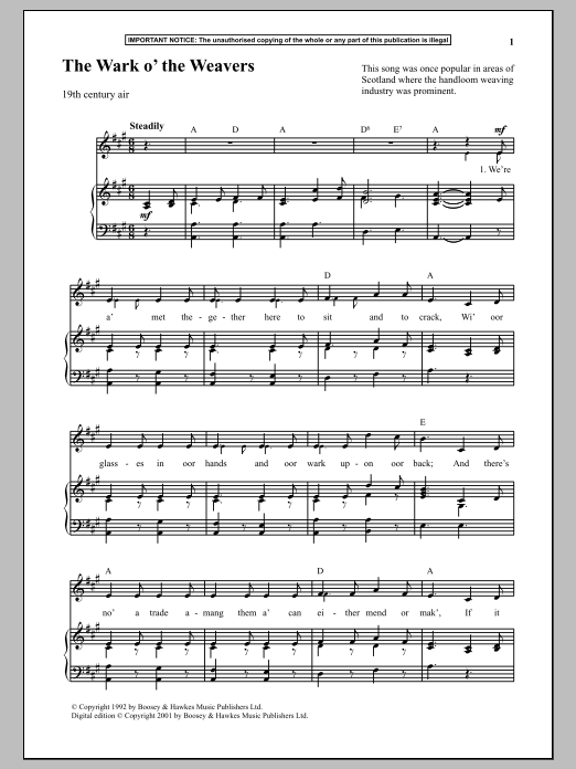 Anonymous The Wark O The Weavers Sheet Music Notes & Chords for Piano - Download or Print PDF