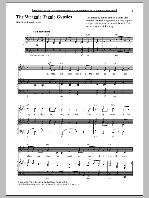 Anonymous The Wraggle Taggle Gypsies Sheet Music Notes & Chords for Piano - Download or Print PDF