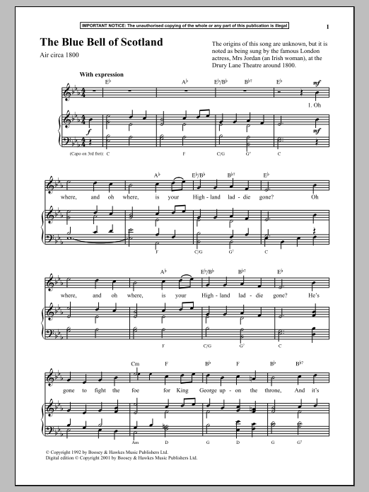 Preview Anonymous The Blue Bells Of Scotland Unclassified sheet music, notes and chords for Piano, SKU: 89668 The Blue Bells Of Scotland sheet music