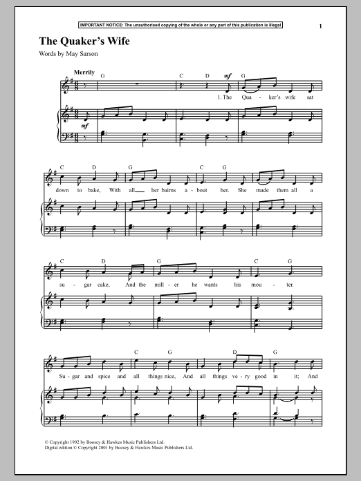 Preview Anonymous The Quaker's Wife Unclassified sheet music, notes and chords for Piano, SKU: 89698 The Quaker's Wife sheet music