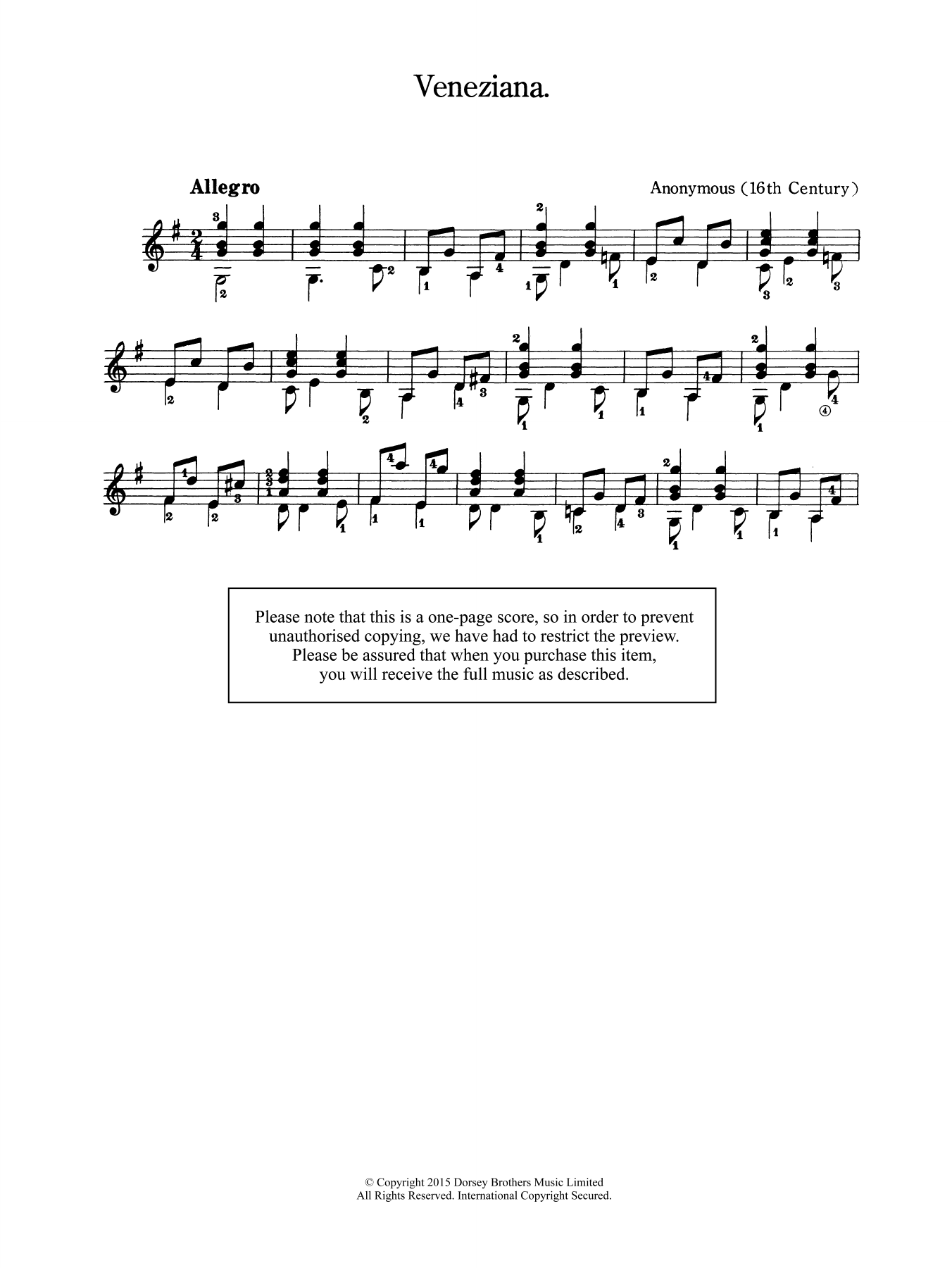 Anonymous Veneziana Sheet Music Notes & Chords for Guitar - Download or Print PDF