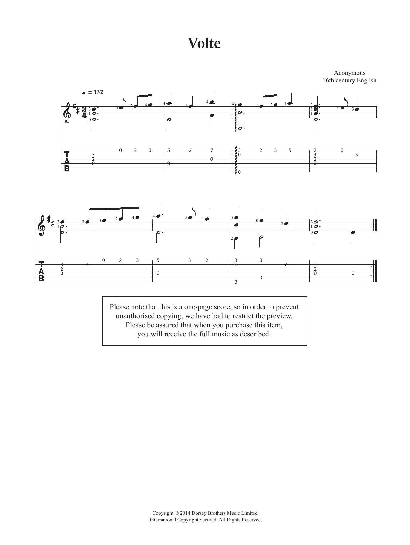 Anonymous Volte Sheet Music Notes & Chords for Guitar - Download or Print PDF