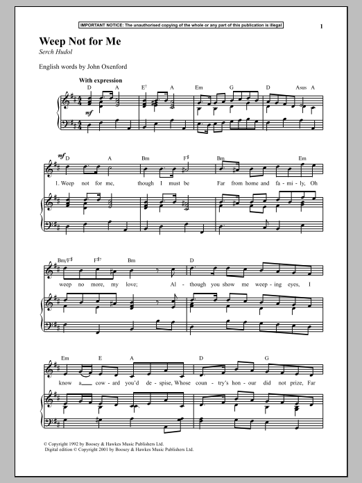 Preview Anonymous Weep Not For Me Unclassified sheet music, notes and chords for Piano, SKU: 89671 Weep Not For Me sheet music