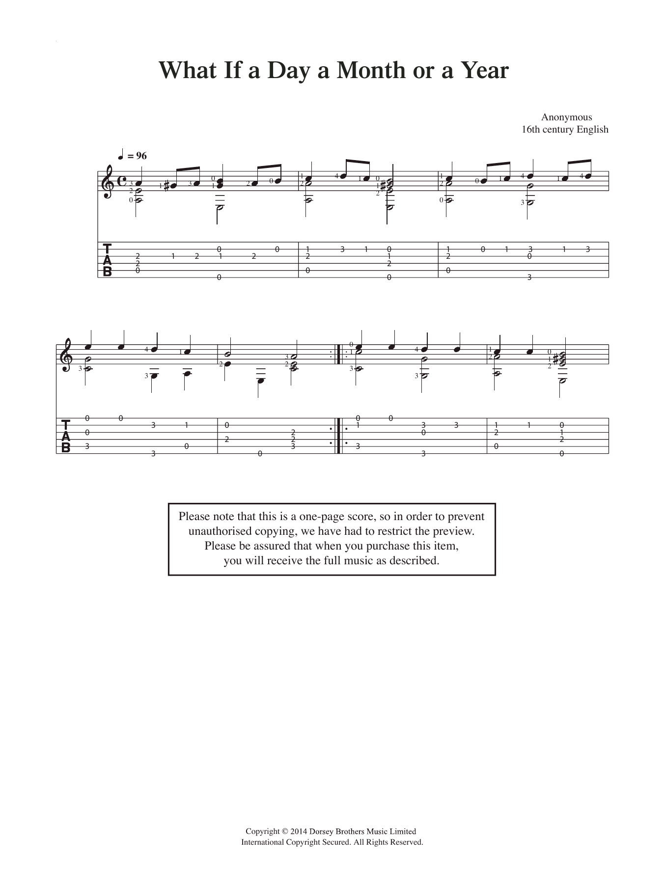 Anonymous What If A Day A Month Or A Year Sheet Music Notes & Chords for Guitar - Download or Print PDF