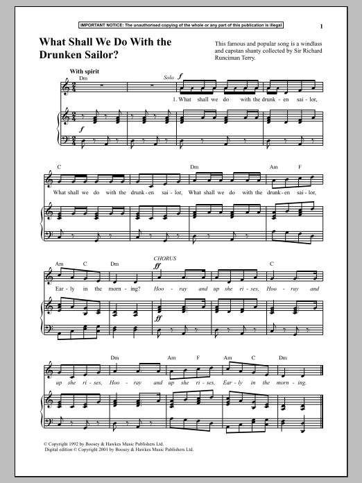 Anonymous What Shall We Do With The Drunken Sailor? Sheet Music Notes & Chords for Piano - Download or Print PDF