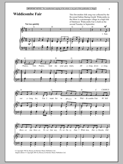 Anonymous Widdicombe Fair Sheet Music Notes & Chords for Piano - Download or Print PDF