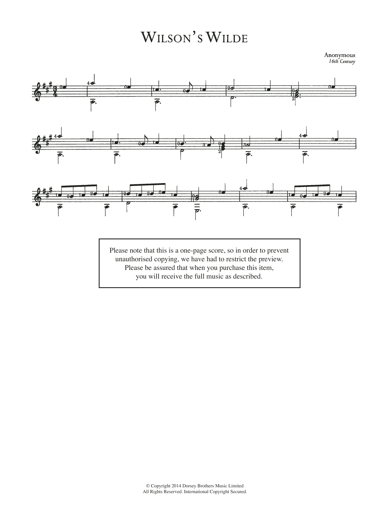 Anonymous Wilson's Wilde Sheet Music Notes & Chords for Guitar - Download or Print PDF