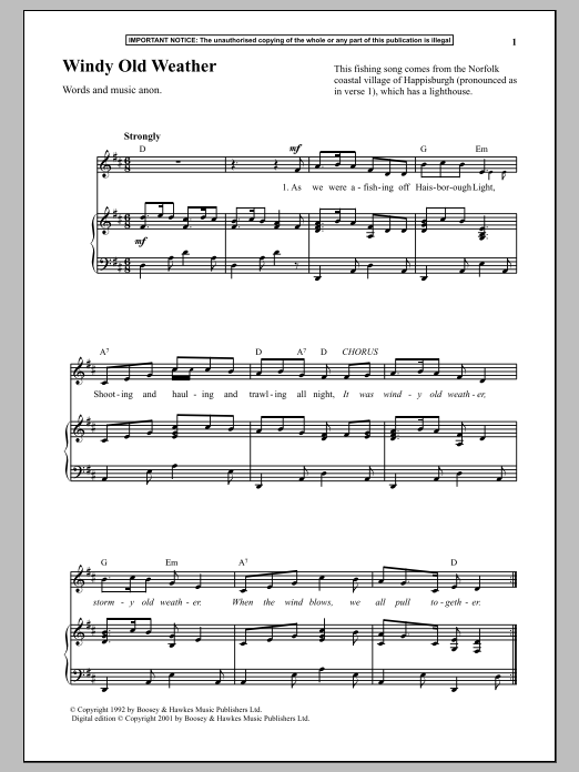 Anonymous Windy Old Weather Sheet Music Notes & Chords for Piano - Download or Print PDF