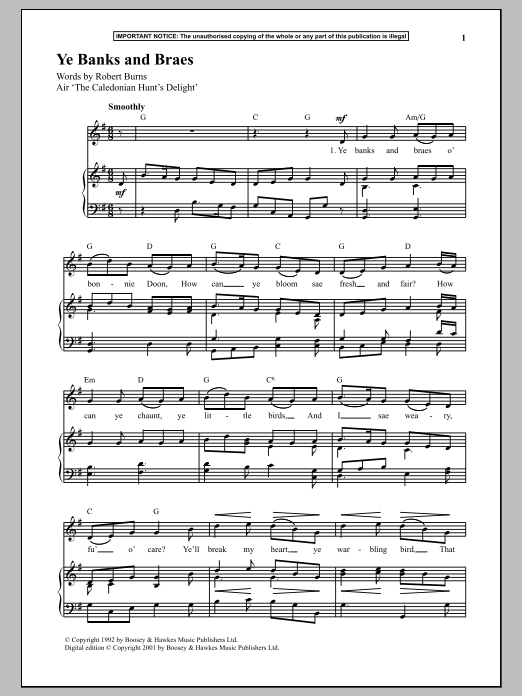 Anonymous Ye Banks And Braes Sheet Music Notes & Chords for Piano - Download or Print PDF