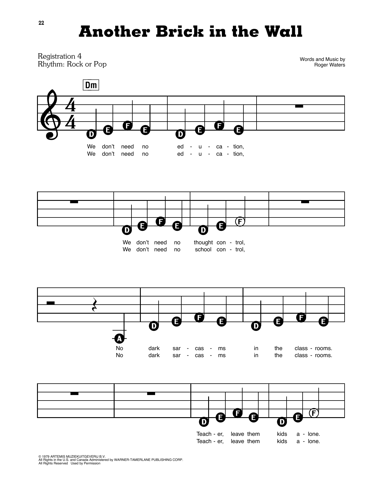 Pink Floyd Another Brick In The Wall Sheet Music Download Pdf Score