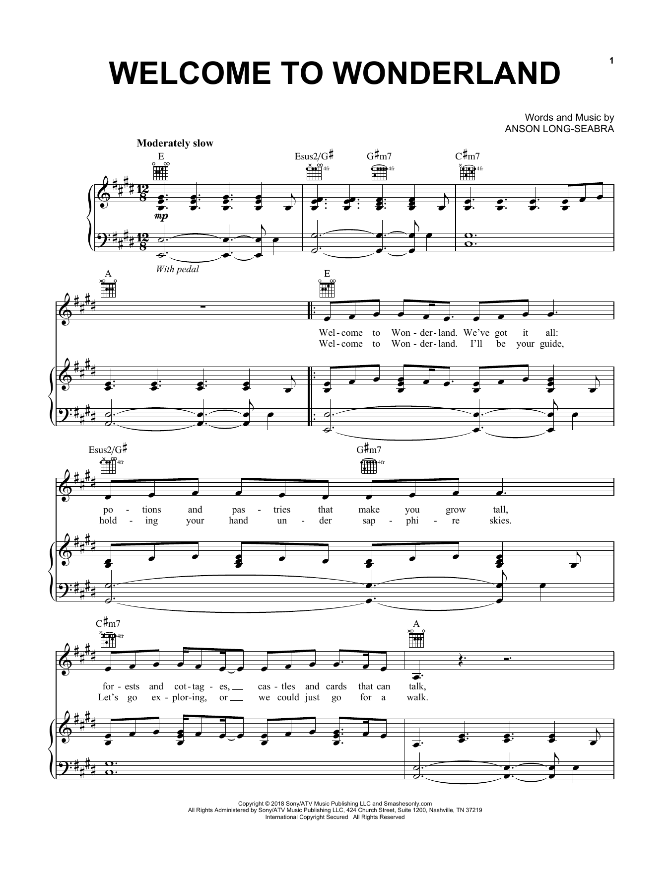 Anson Seabra Welcome To Wonderland Sheet Music Notes & Chords for Piano, Vocal & Guitar (Right-Hand Melody) - Download or Print PDF