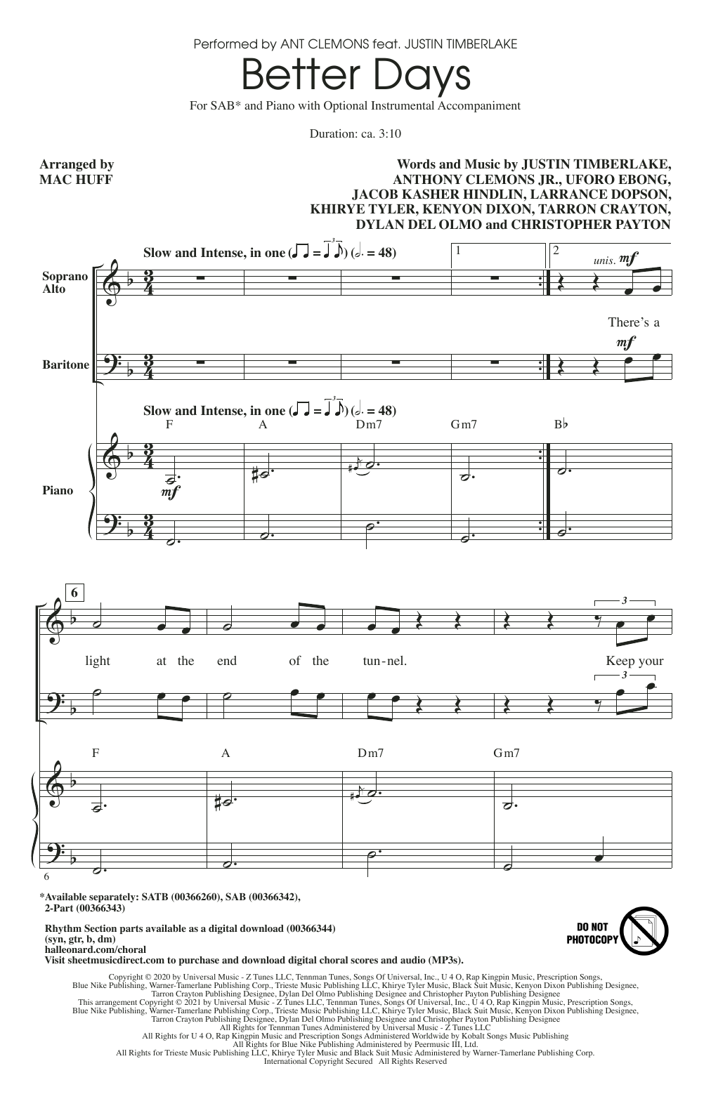 Ant Clemons feat. Justin Timberlake Better Days (arr. Mac Huff) Sheet Music Notes & Chords for SATB Choir - Download or Print PDF
