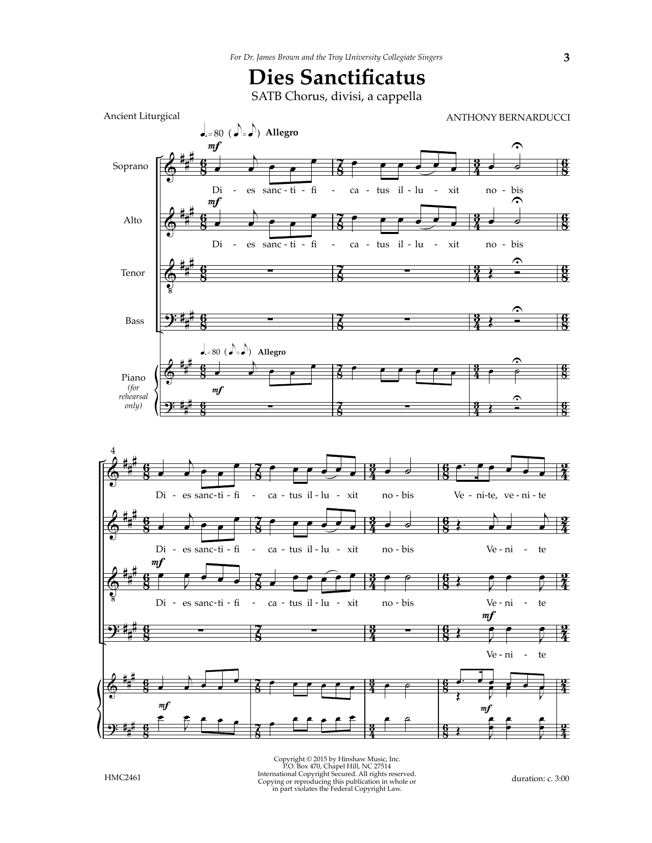 Anthony Bernarducci Dies Sanctificatus Sheet Music Notes & Chords for SATB Choir - Download or Print PDF