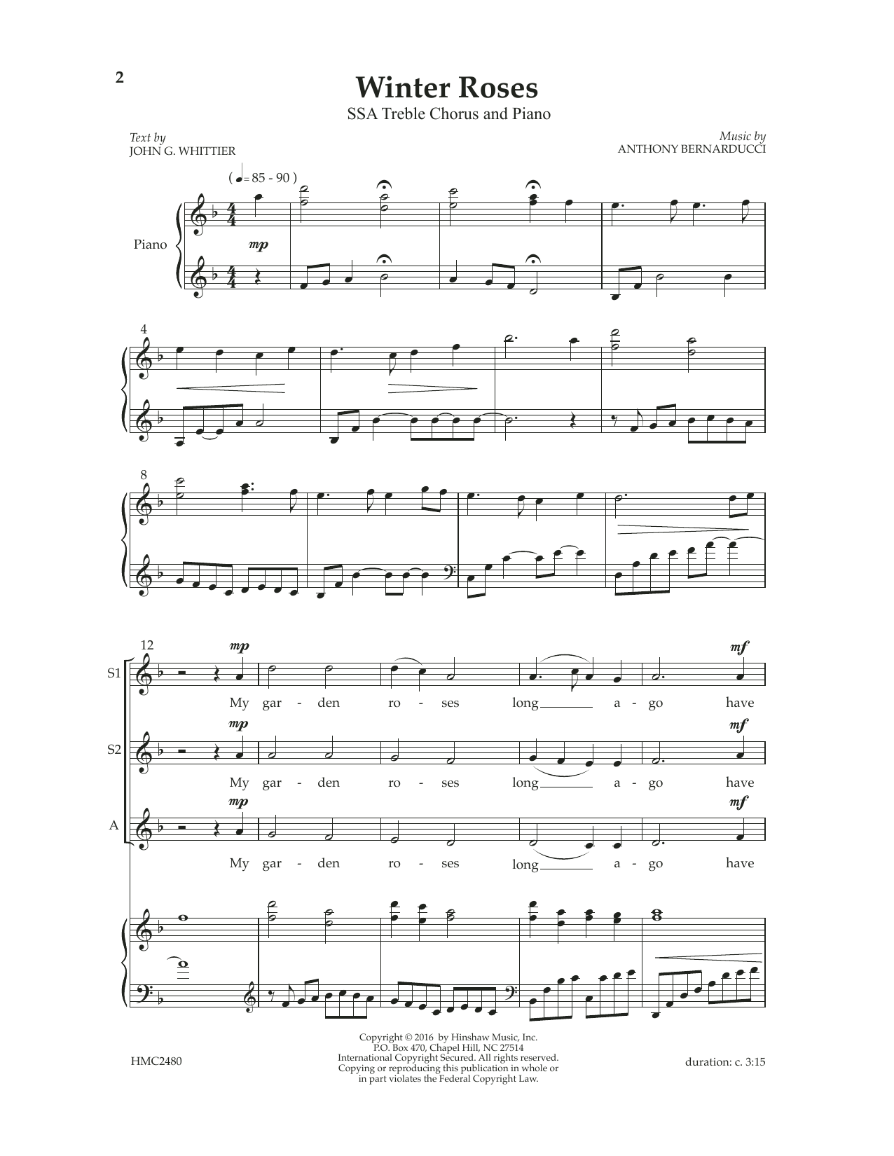 Anthony Bernarducci Winter Roses Sheet Music Notes & Chords for SSA Choir - Download or Print PDF
