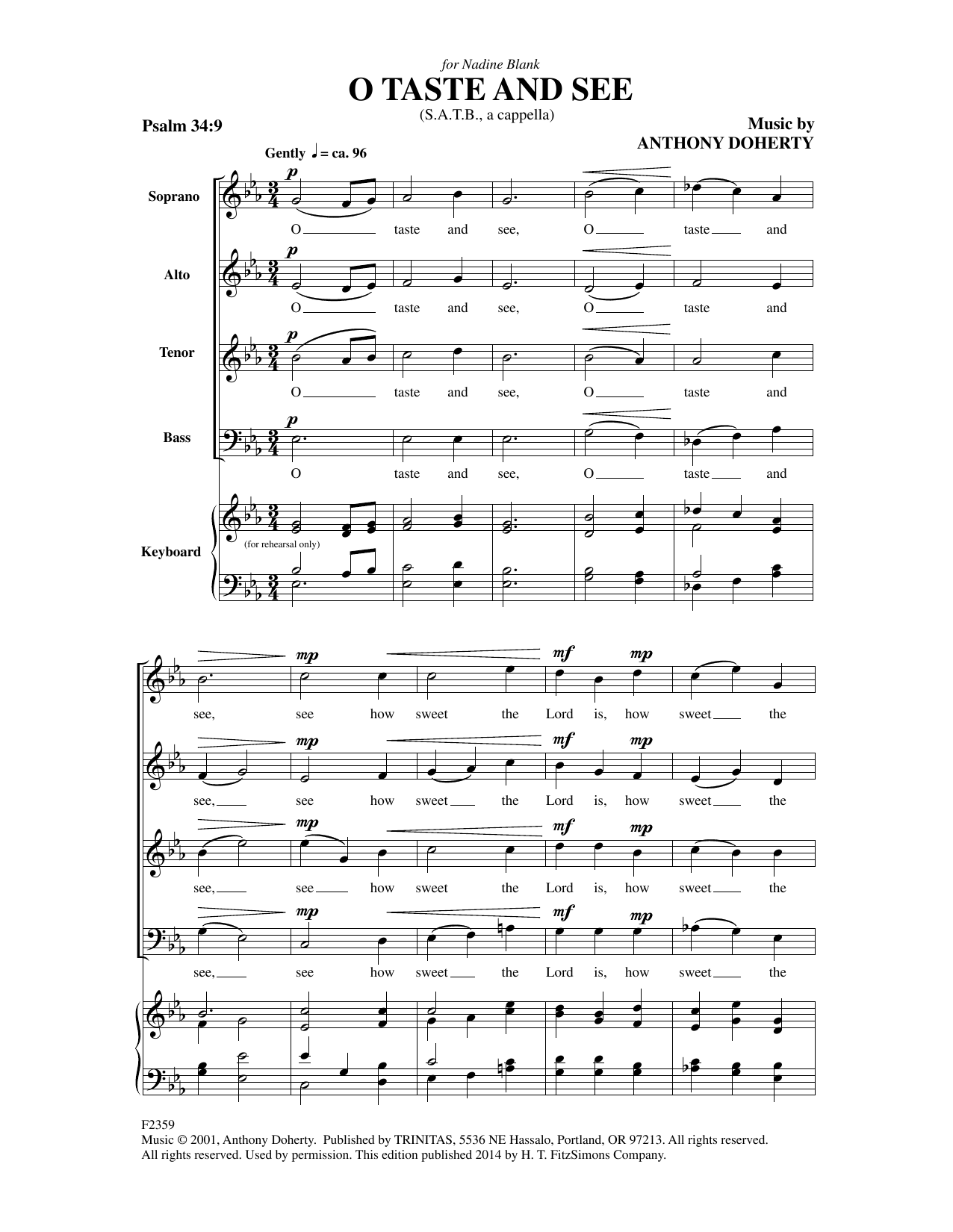 Anthony Doherty O Taste And See Sheet Music Notes & Chords for SATB Choir - Download or Print PDF