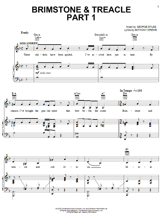 Anthony Drewe Brimstone & Treacle Part 1 Sheet Music Notes & Chords for Easy Piano - Download or Print PDF