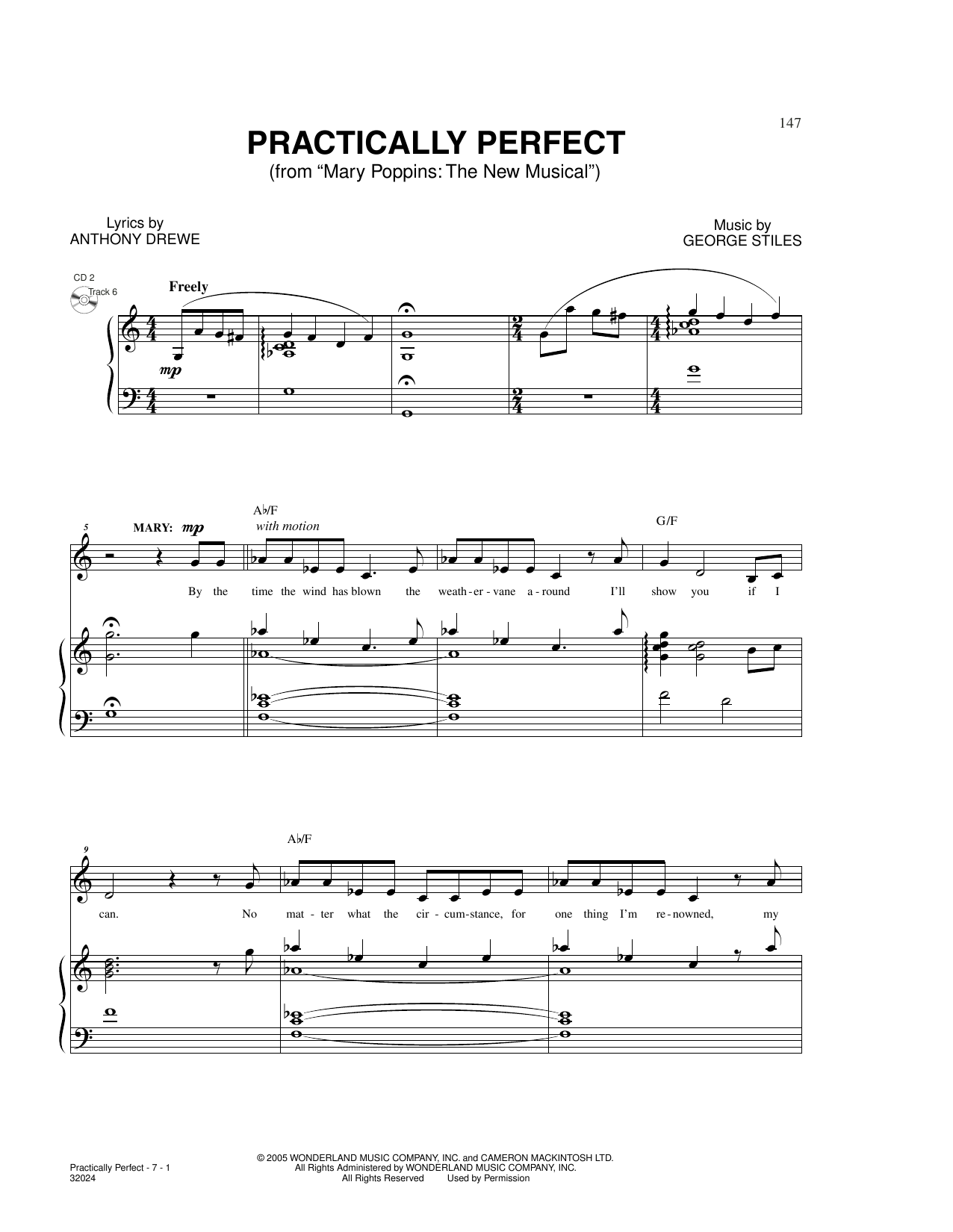 Anthony Drewe Practically Perfect (from Mary Poppins: The New Musical) Sheet Music Notes & Chords for Piano & Vocal - Download or Print PDF