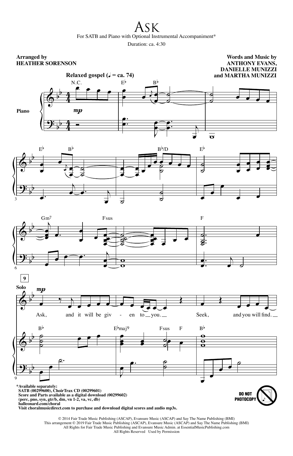 Anthony Evans Ask (arr. Heather Sorenson) Sheet Music Notes & Chords for SATB Choir - Download or Print PDF