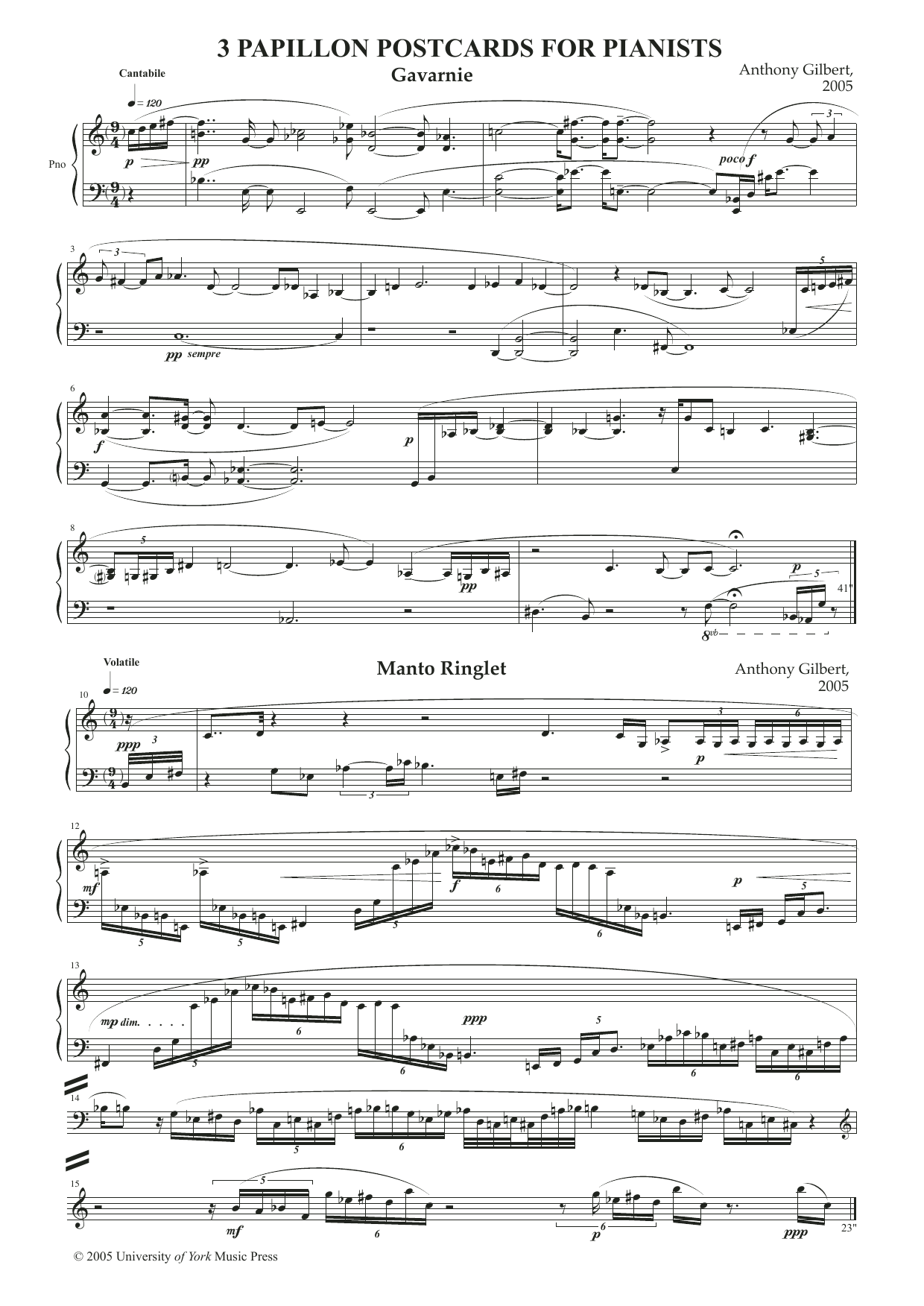 Anthony Gilbert Papillon Postcards Sheet Music Notes & Chords for Piano - Download or Print PDF