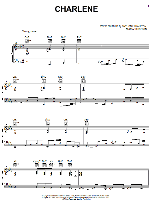 Anthony Hamilton Charlene Sheet Music Notes & Chords for Piano, Vocal & Guitar (Right-Hand Melody) - Download or Print PDF