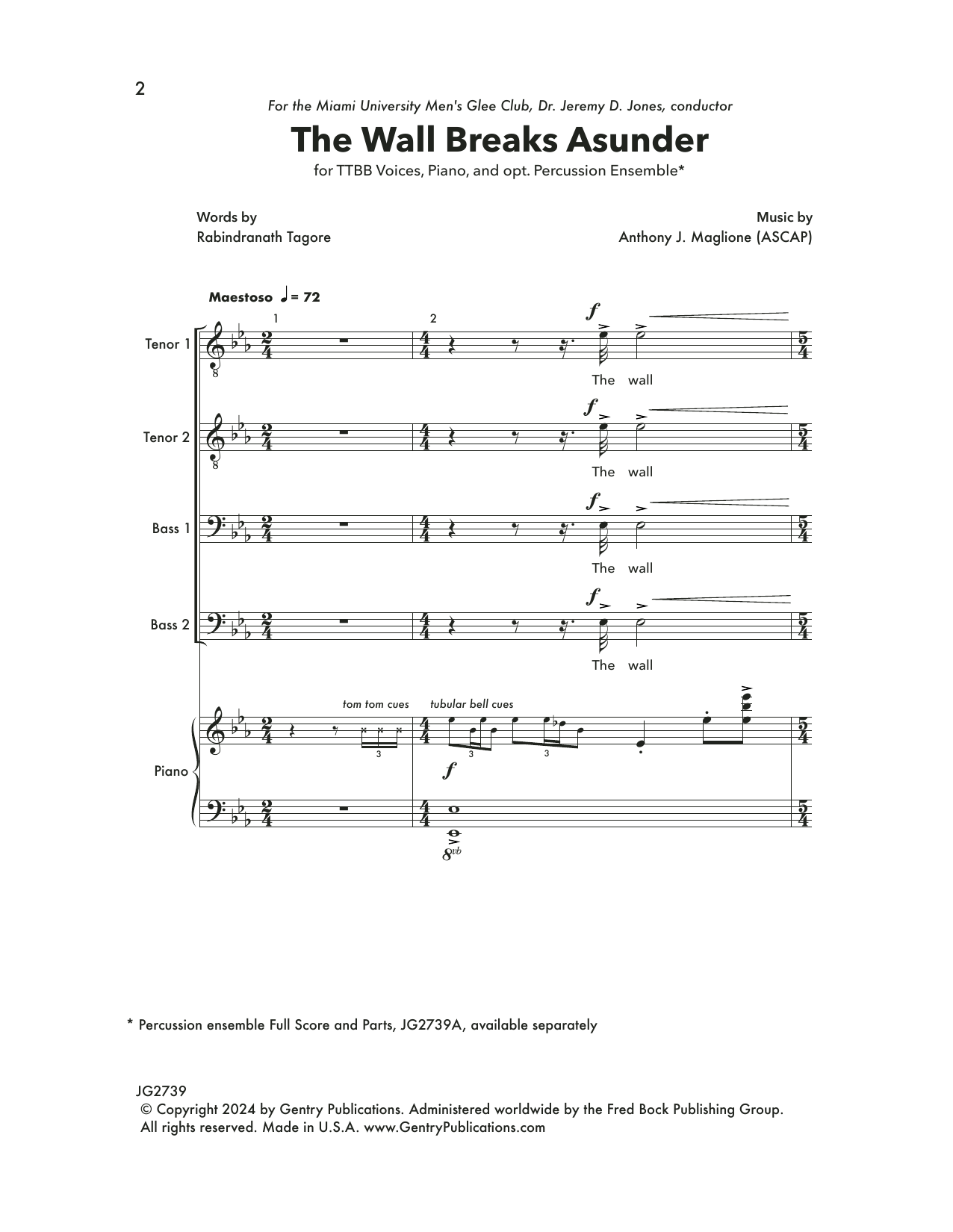 Anthony J. Maglione The Wall Breaks Asunder Sheet Music Notes & Chords for TTBB Choir - Download or Print PDF