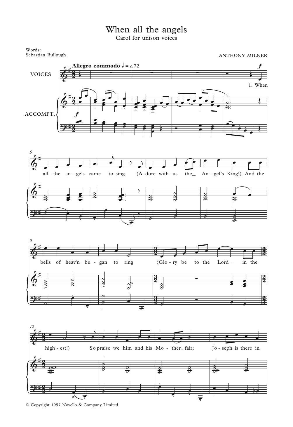 Anthony Milner When All The Angels Sheet Music Notes & Chords for Unison Choir - Download or Print PDF