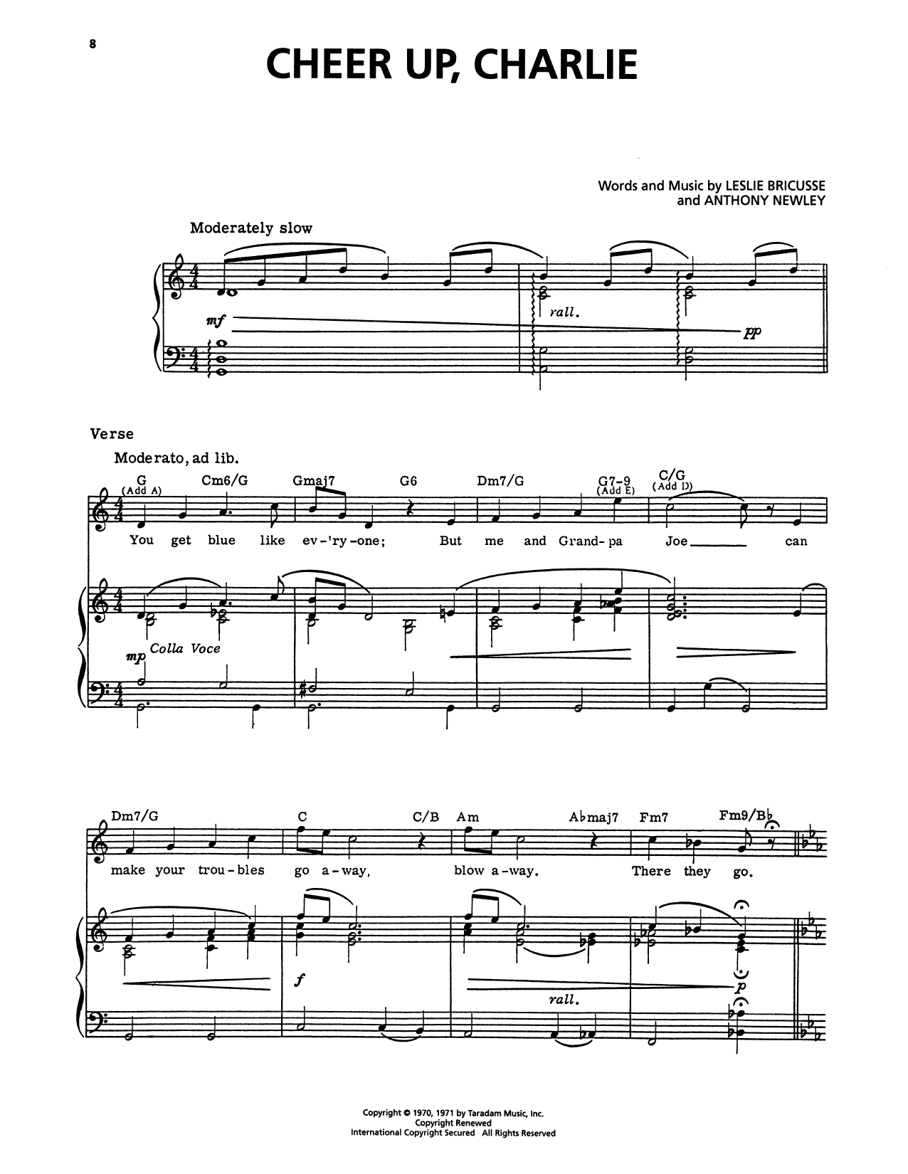 Anthony Newley Cheer Up, Charlie (from Willy Wonka) Sheet Music Notes & Chords for Piano, Vocal & Guitar Chords (Right-Hand Melody) - Download or Print PDF